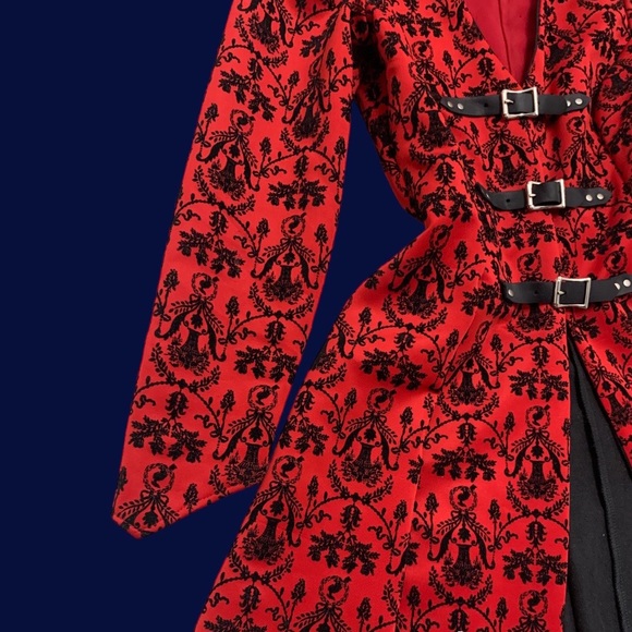 Gothic Medieval Vampire Sultry Blood Red Corset Jacket w Hood Cosplay Kawaii S - Picture 5 of 7